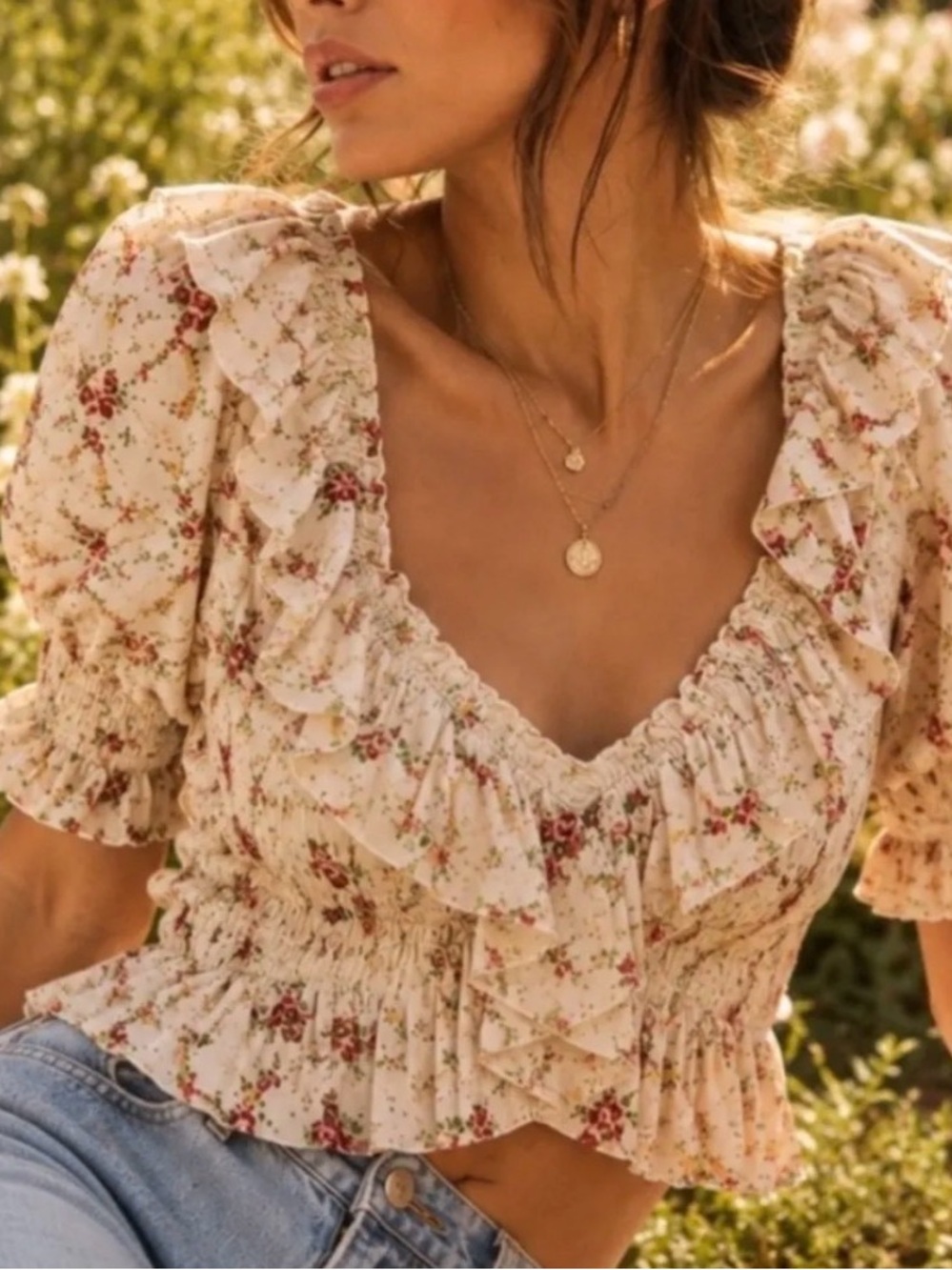 Free People Women's Favorite Girl Top Floral Ruffle